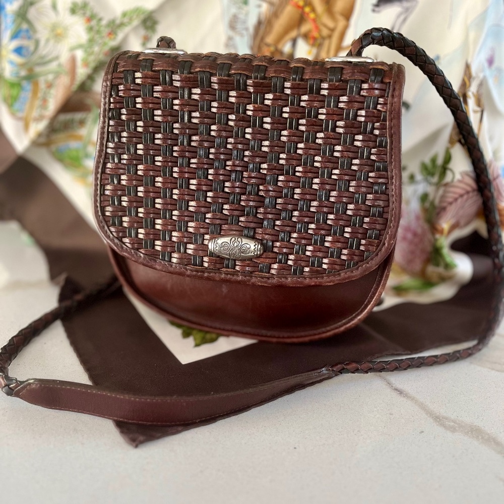 Brighton Leather Crossbody Woven Chocolate Brown - Great Bag!